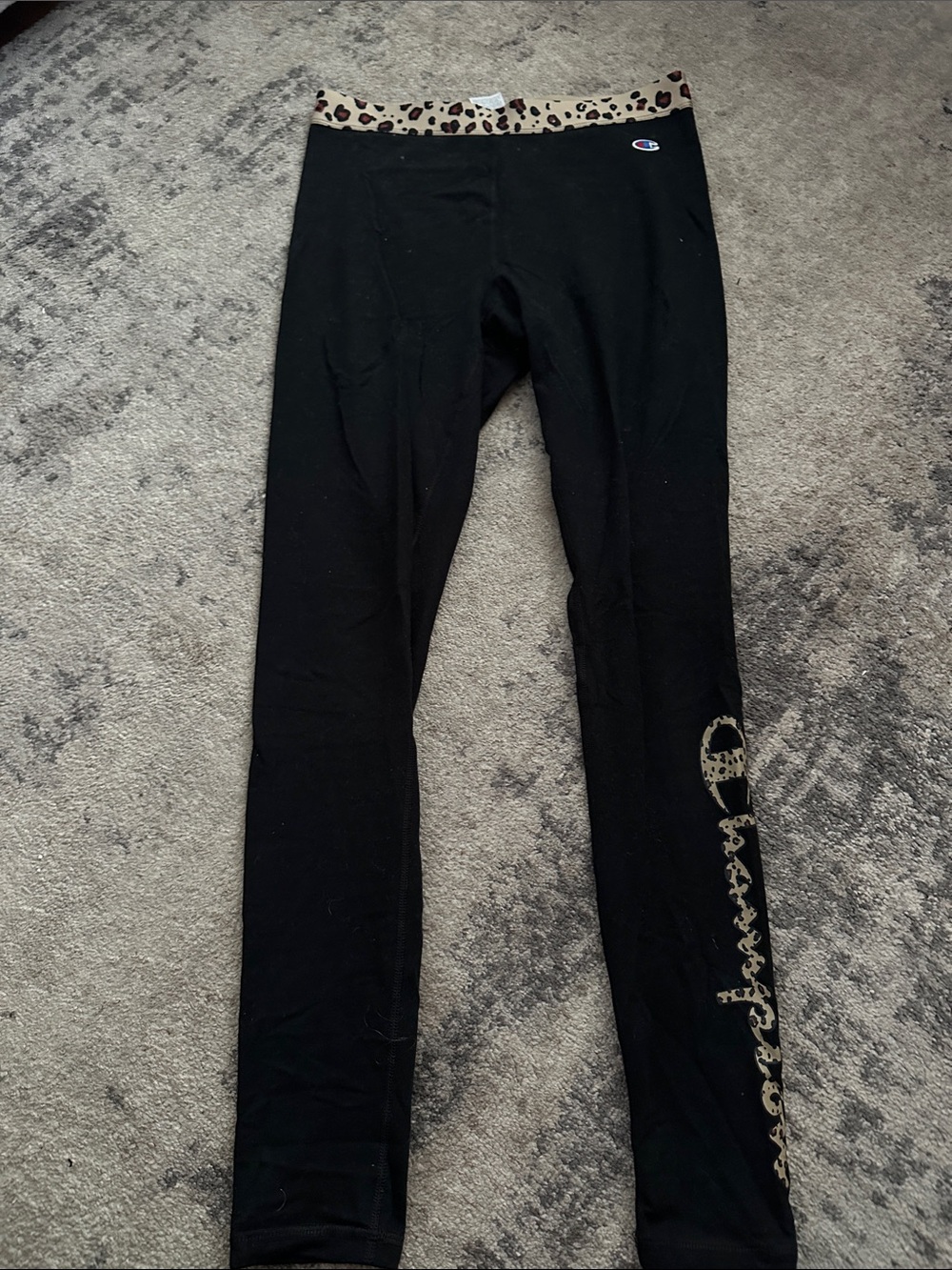 Champion Black Leggings with Leopard-Print Waistband